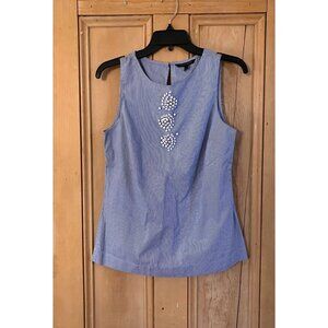 Banana Republic Womens Pinstripe Beaded Sleeveless Top Size XS Blue White SP NWT